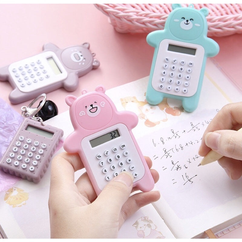 Mini Calculadora Colorida Bichinho Ursinho Fofo Com Chaveiro